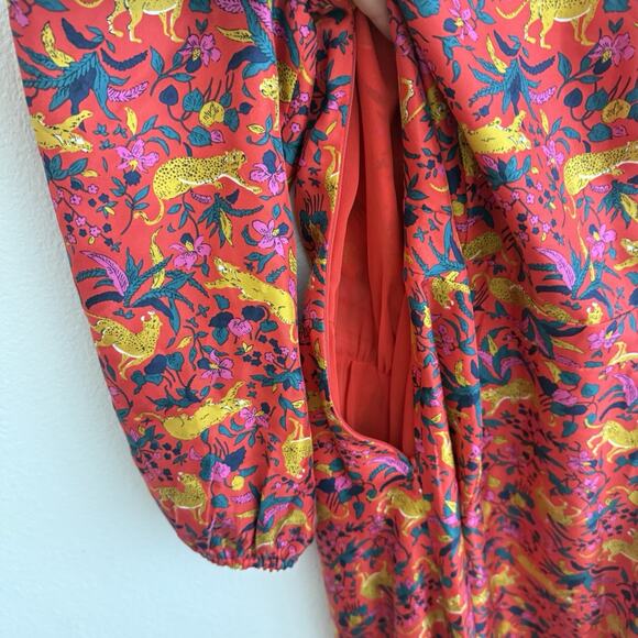 J. Crew Collection Dress Size 2 Silk Tiered Ruffle In Jungle Cat Print Midi Boho - Picture 13 of 16